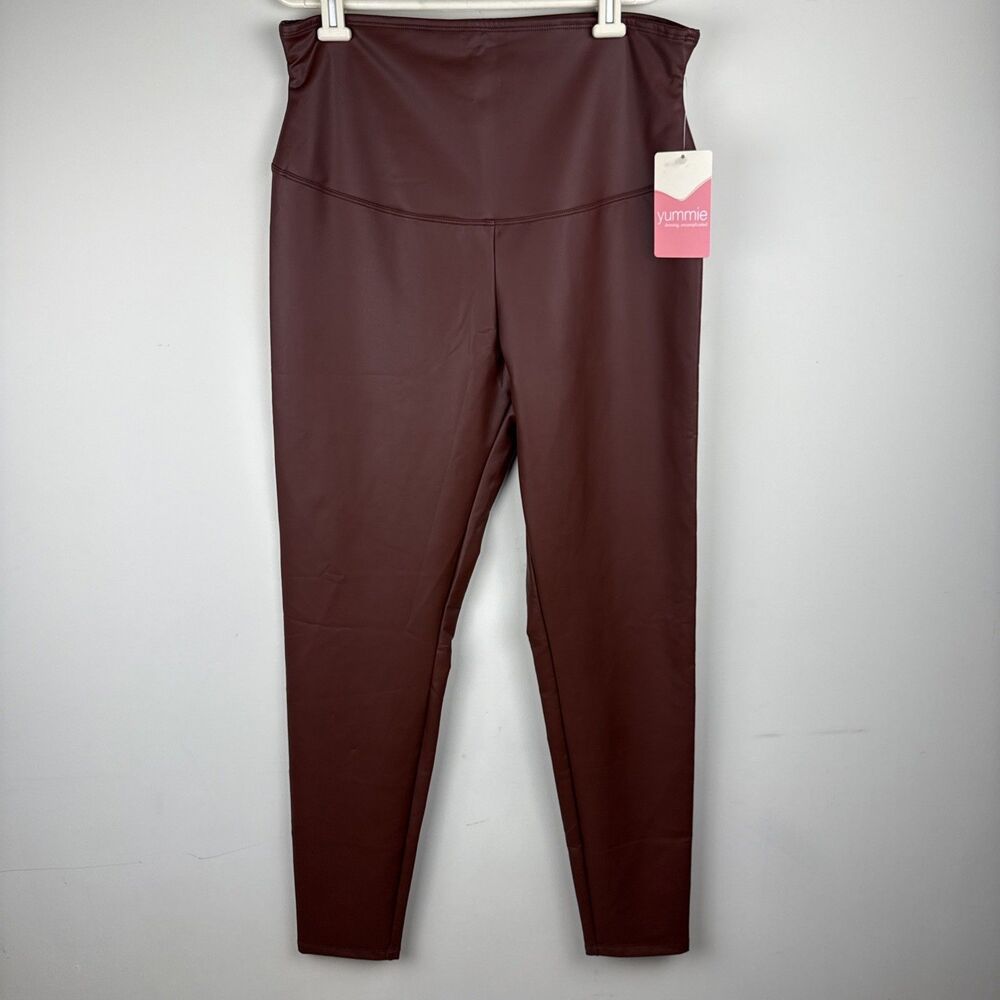 Yummie Leggings Womens Large Faux Leather Shaping Red  Stretch